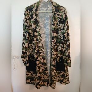 LuLaRoe Camouflage Cardigan with Black Accents